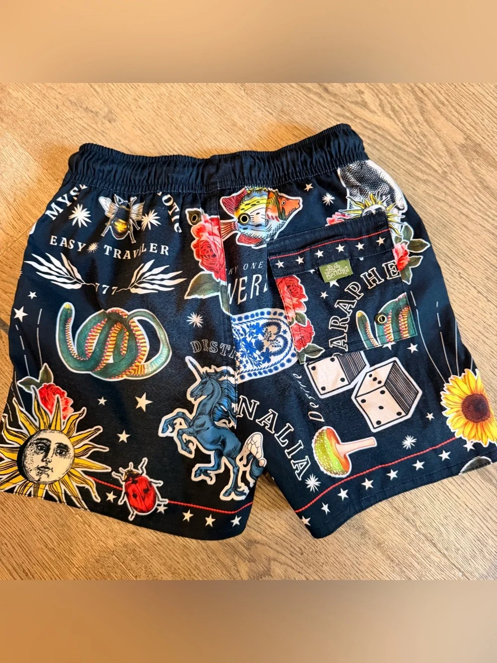 Agua Bendita Black Kids Swim Trunks with Multicolor Graphic Prints